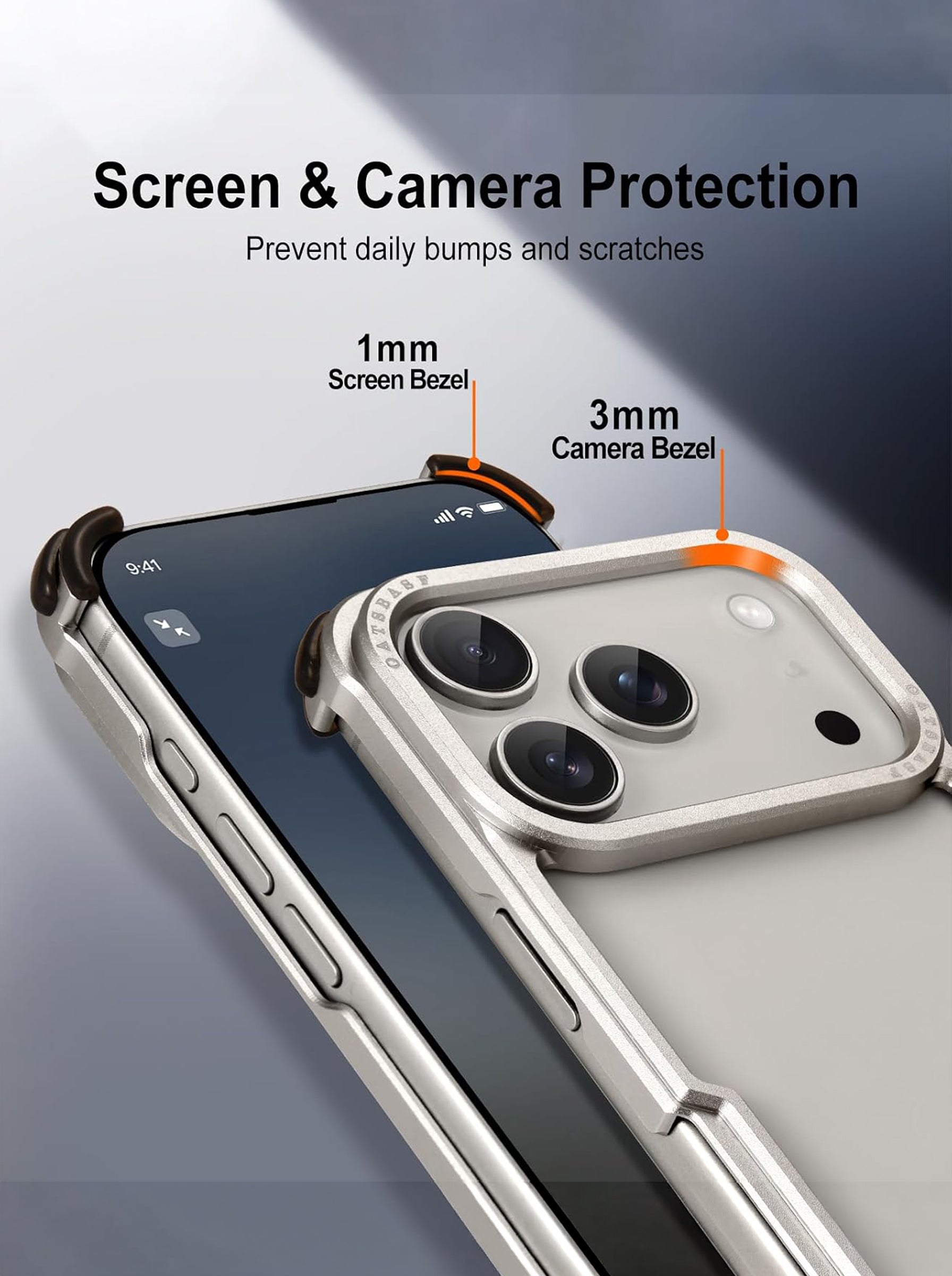IPHONE 17 PRO | HOLLOW METAL CASE | RAISED EDGE PROTECTION | SILVER COLOR