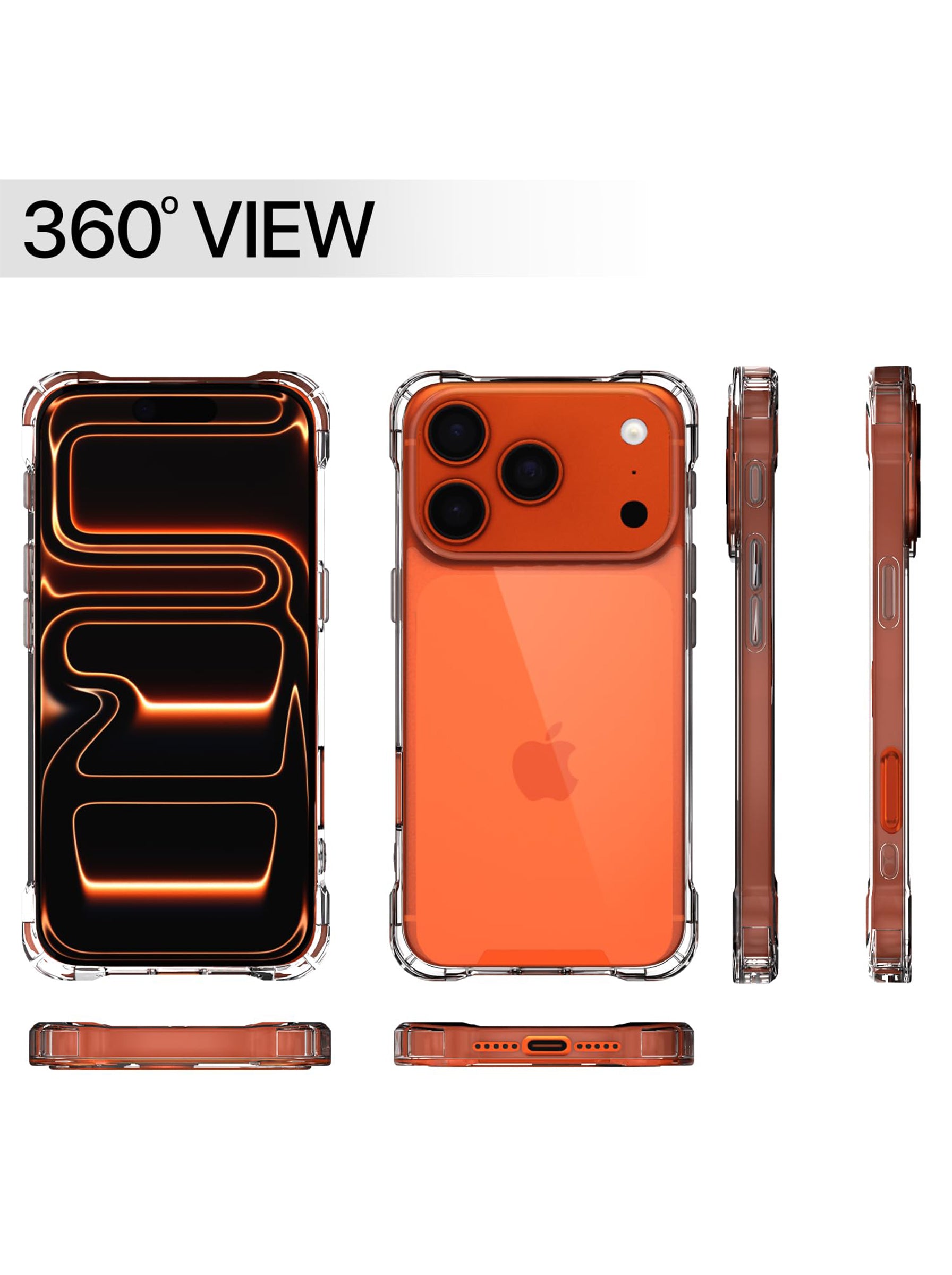 iPhone 17 Pro Max | PC + TPU | Clear Transparent | 360 Edges Protection | Phone Bumper Case (Transparent)