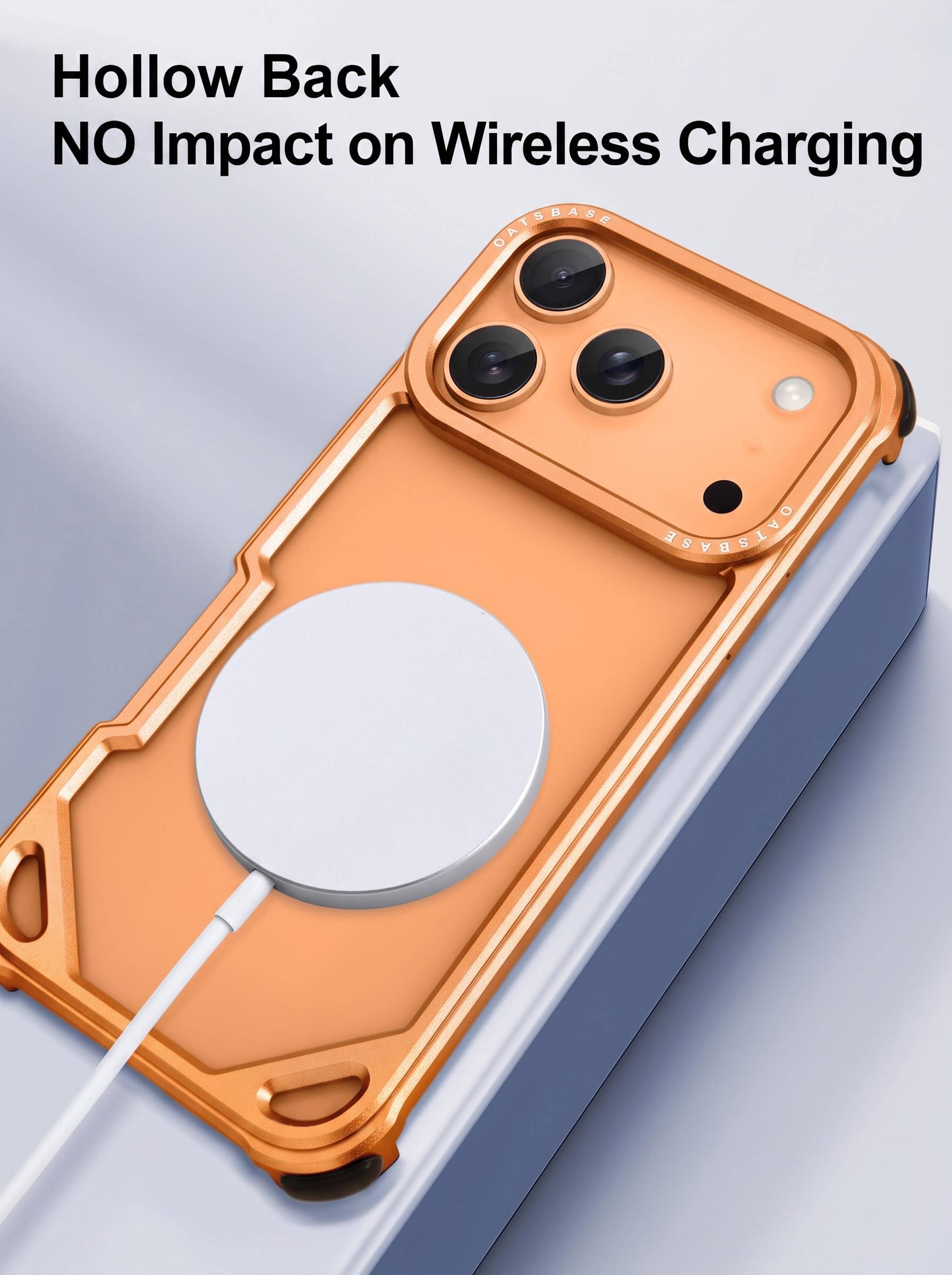 IPHONE 17 PRO | HOLLOW METAL CASE | RAISED EDGE PROTECTION | ORANGE COLOR