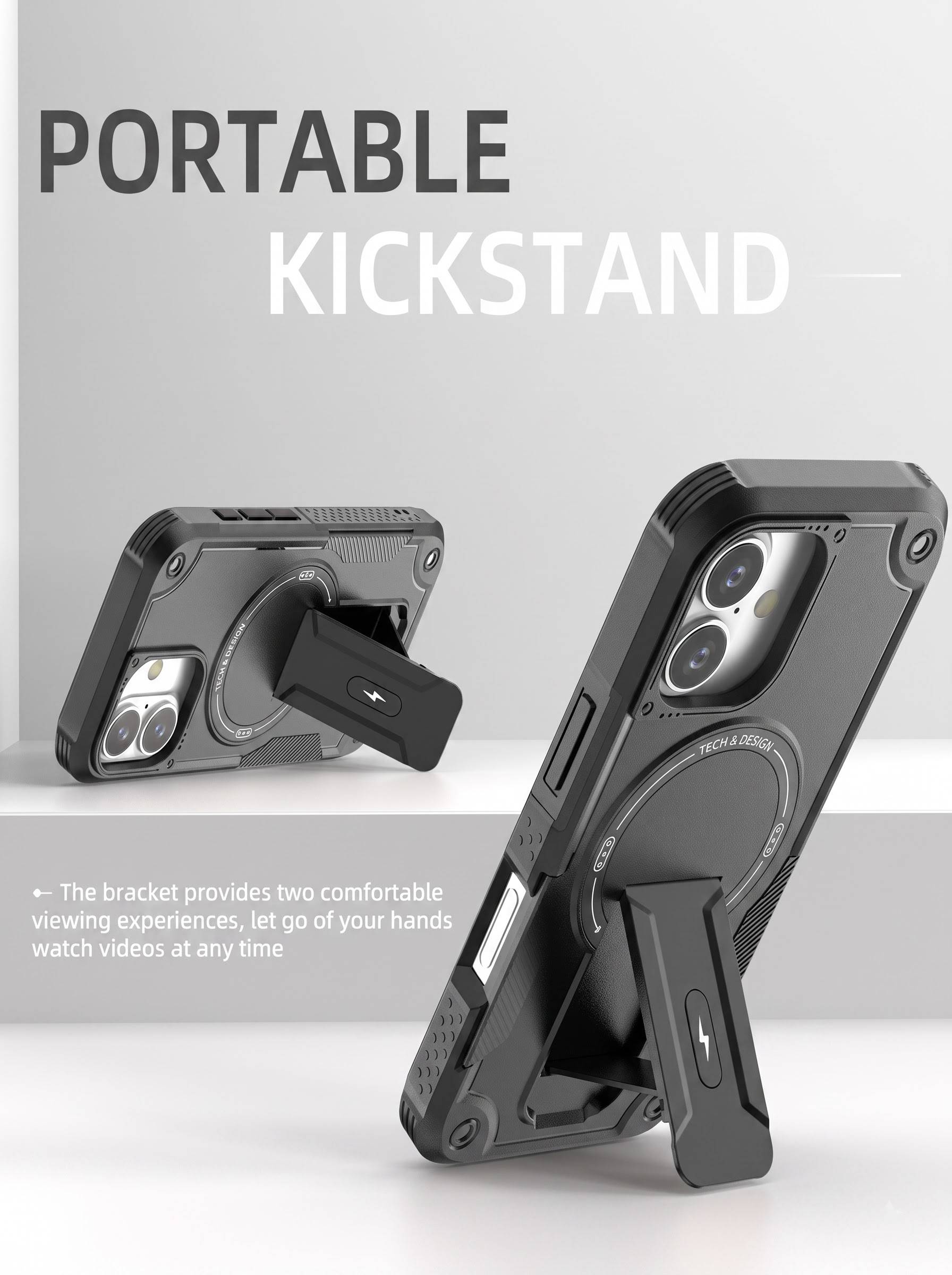 IPHONE 17 | DROP+ | Portable Kickstand | MagSafe Compatible Magnetic Case | Shockproof Military Grade Protection | BLACK COLOR