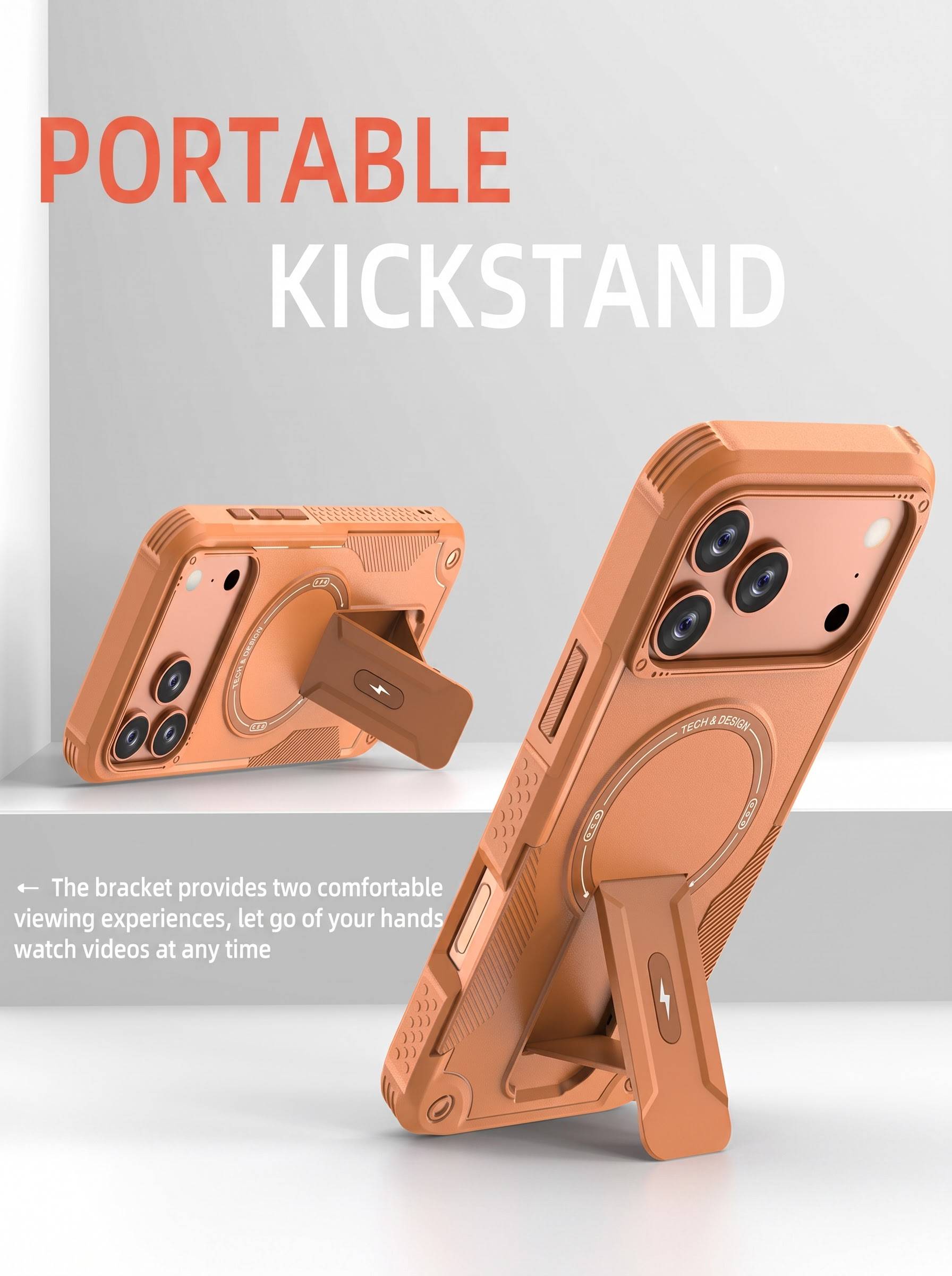 IPHONE 17 PRO MAX | DROP+ | Portable Kickstand | MagSafe Compatible Magnetic Case | Shockproof Military Grade Protection | ORANGE COLOR