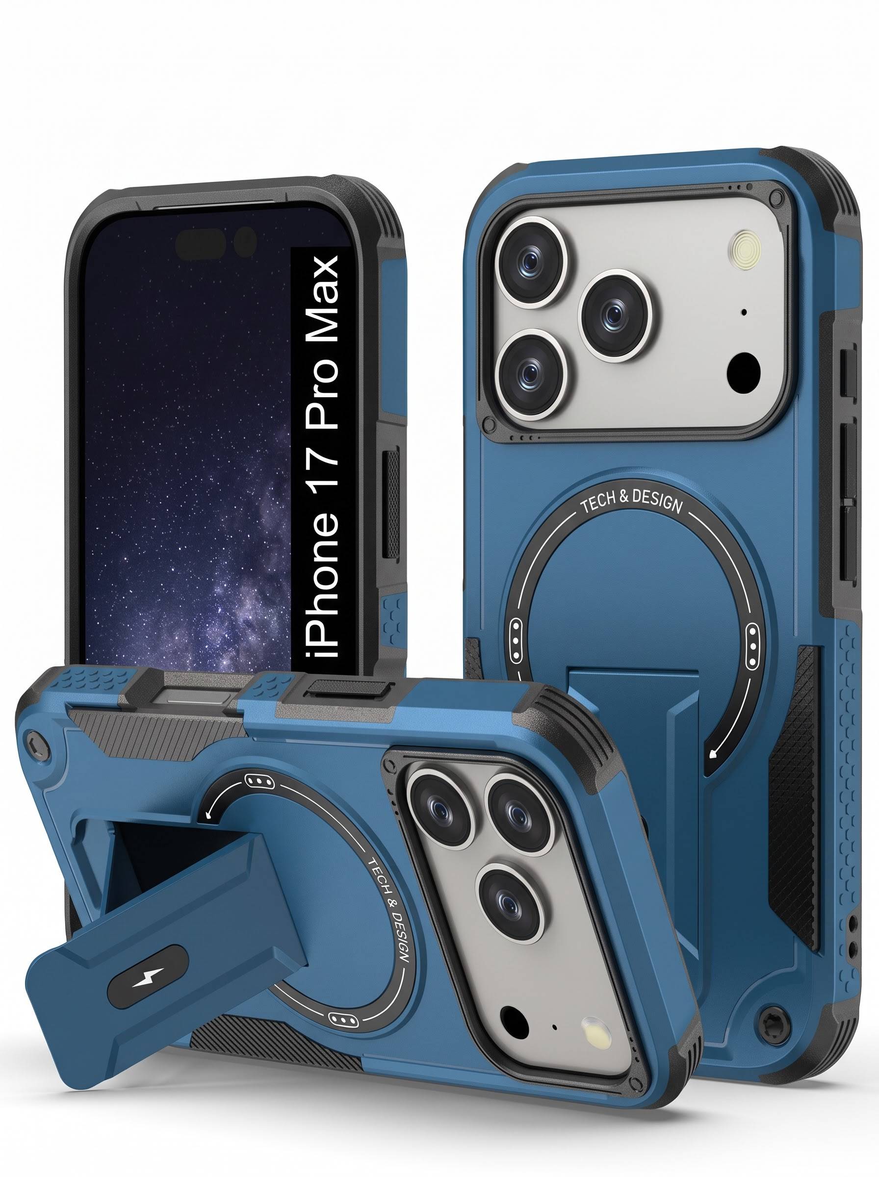 IPHONE 17 PRO MAX | DROP+ | Portable Kickstand | MagSafe Compatible Magnetic Case | Shockproof Military Grade Protection | BLUE COLOR
