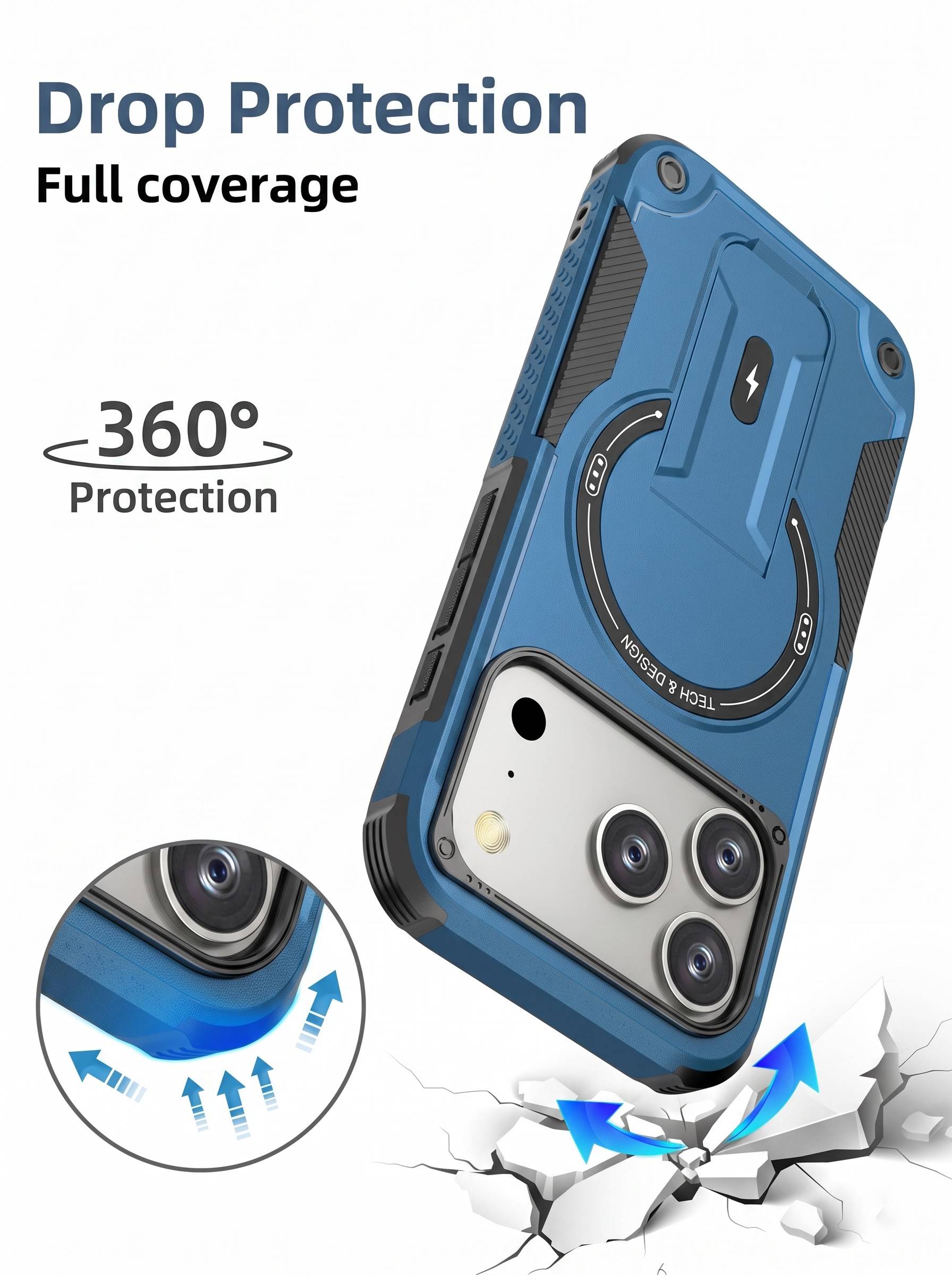 IPHONE 17 PRO MAX | DROP+ | Portable Kickstand | MagSafe Compatible Magnetic Case | Shockproof Military Grade Protection | BLUE COLOR