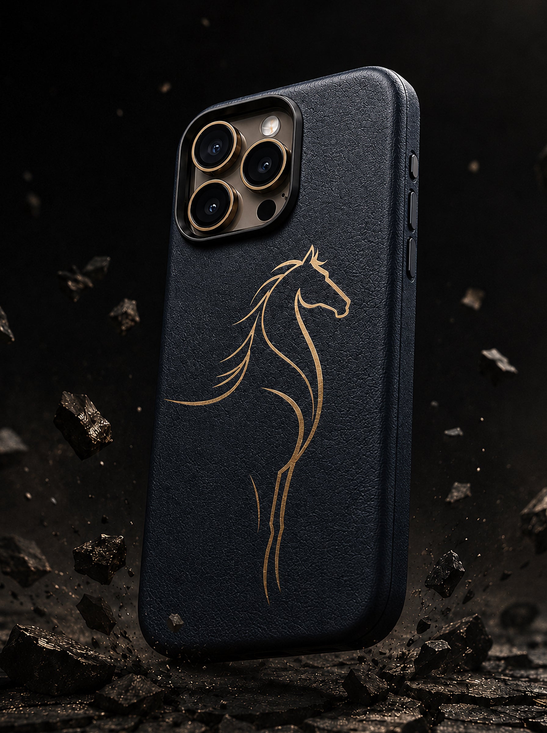 iPhone 16 Pro | Luxury Horse Premium Leather Case with Hidden MagSafe | Navy Blue