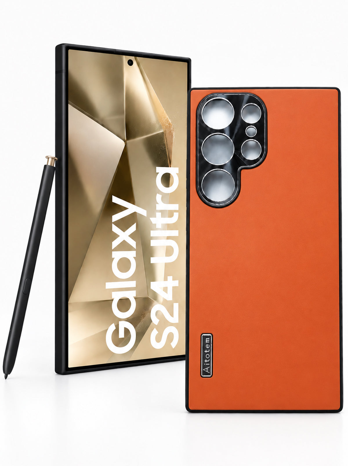 Samsung S24 Ultra | Dual-ton Case | Leather Back | Metal Camera Lens Protection | Orange