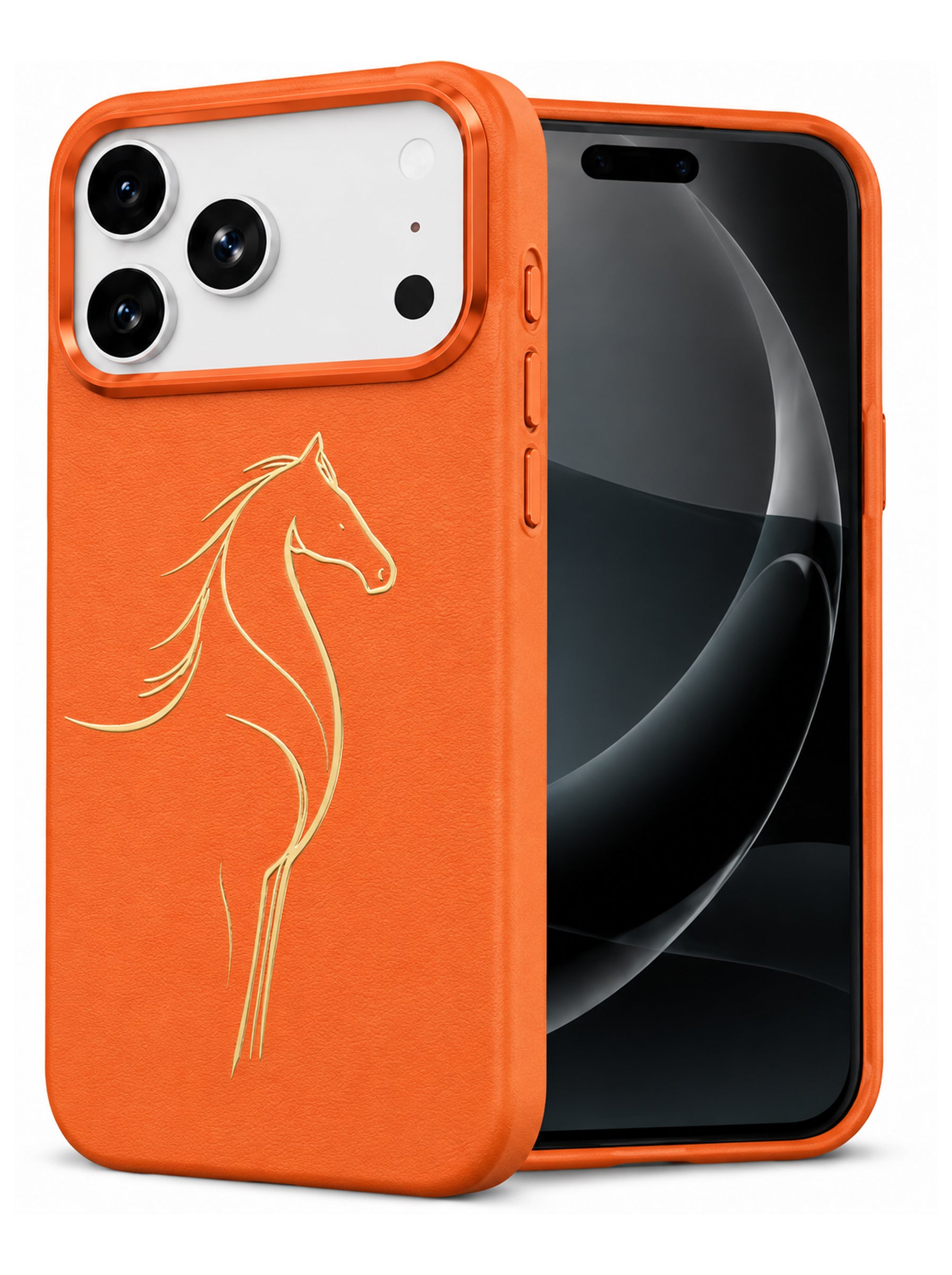 iPhone 17 Pro Max | Luxury Horse Premium Leather Case with Hidden MagSafe | Orange