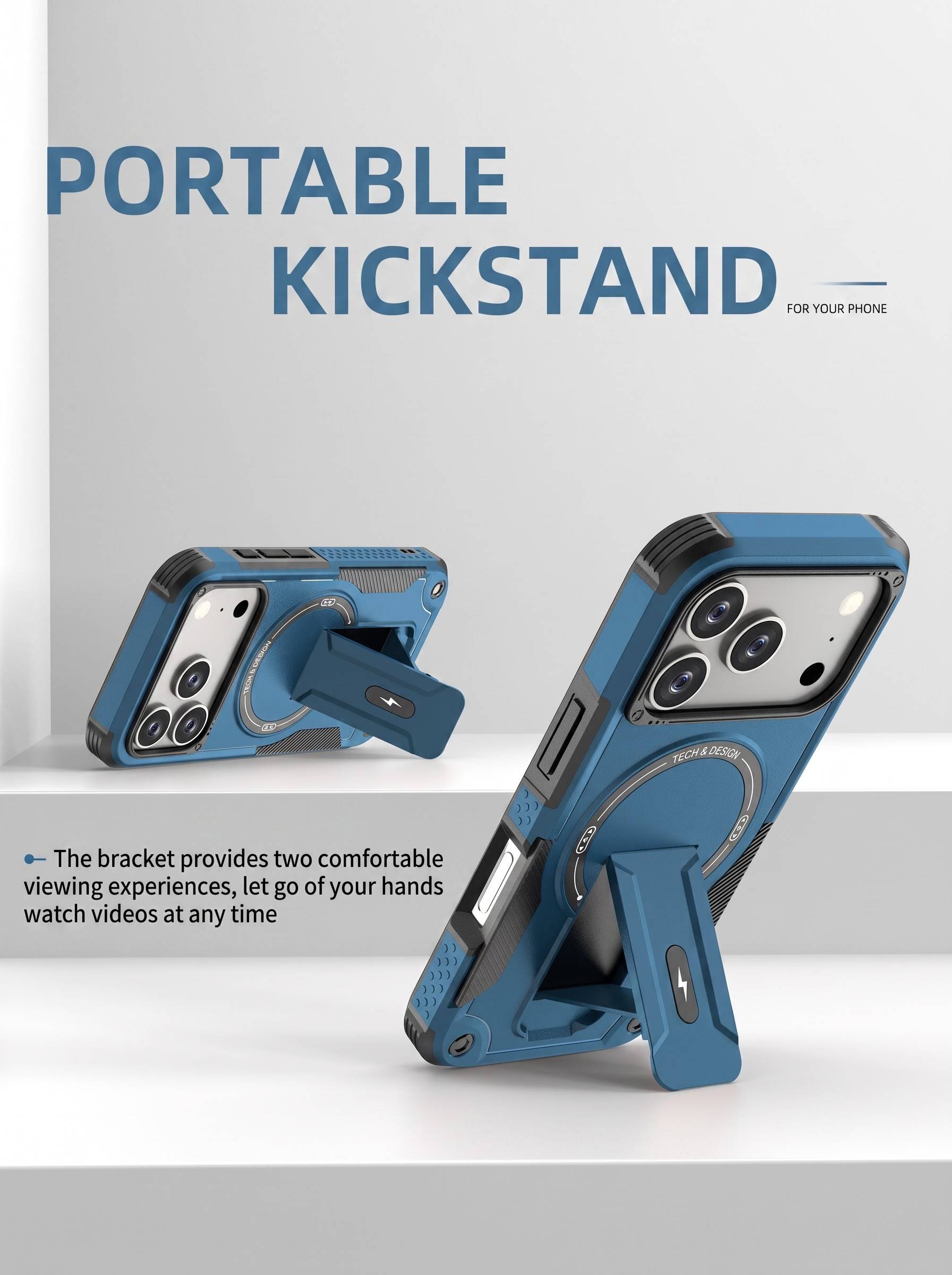 IPHONE 17 PRO MAX | DROP+ | Portable Kickstand | MagSafe Compatible Magnetic Case | Shockproof Military Grade Protection | BLUE COLOR