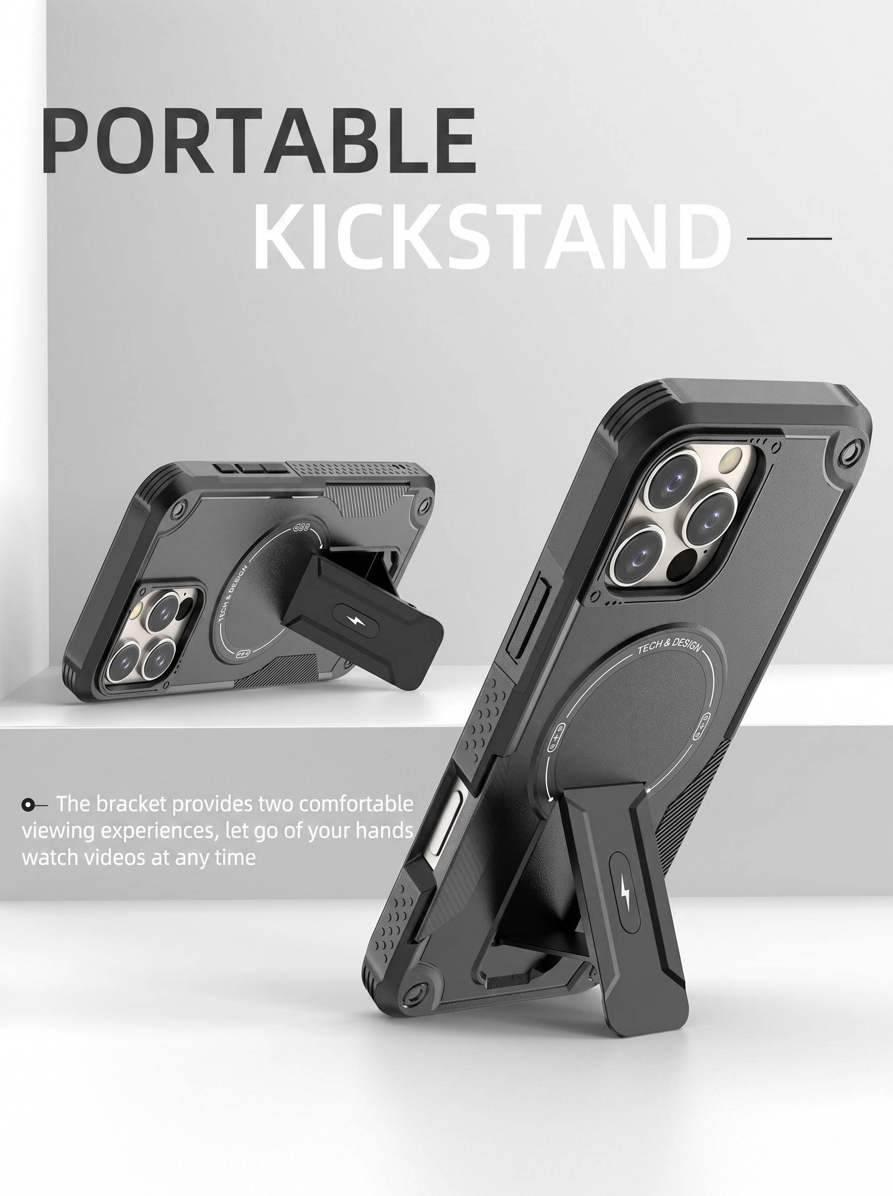 IPHONE 16 PRO MAX | DROP+ | Portable Kickstand | MagSafe Compatible Magnetic Case | Shockproof Military Grade Protection | BLACK COLOR