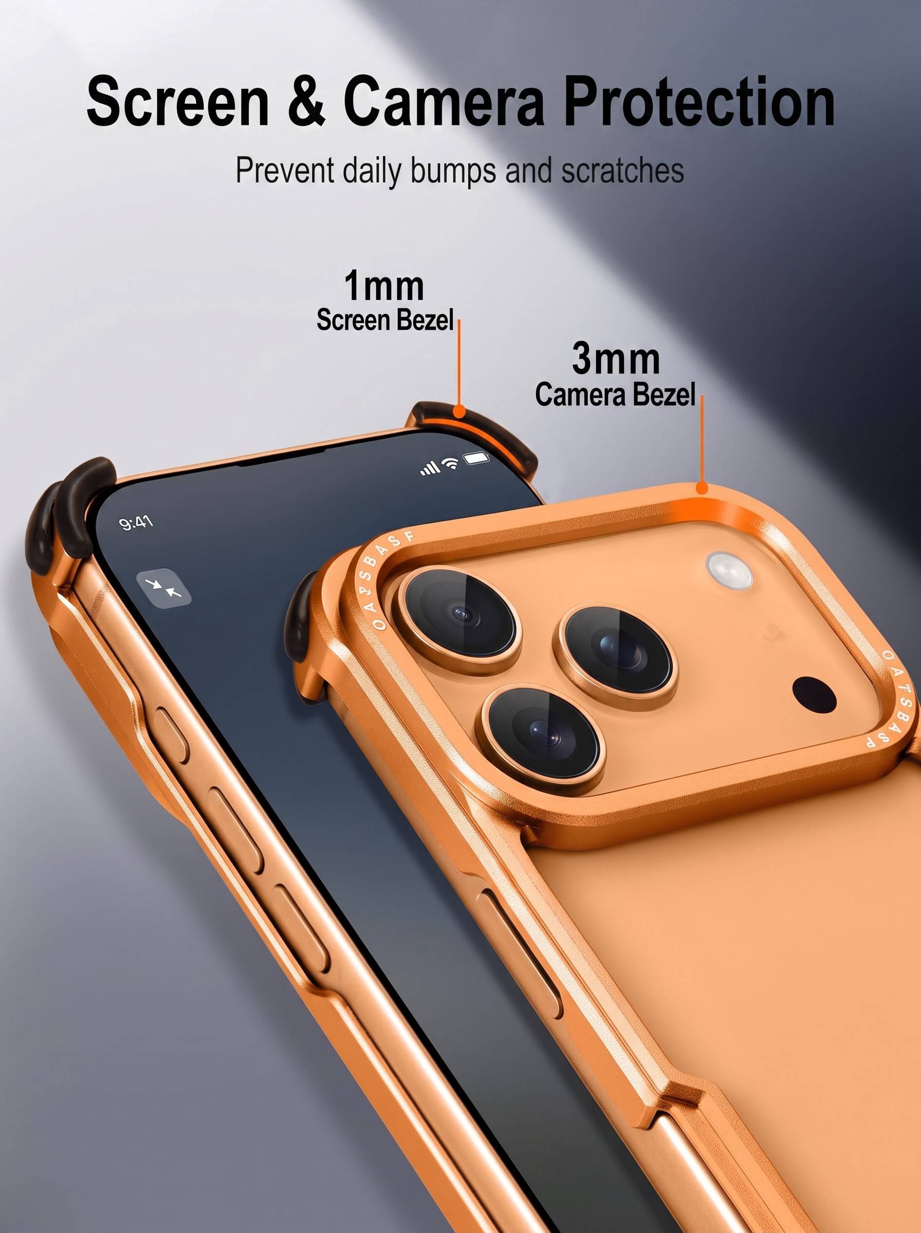 IPHONE 17 PRO | HOLLOW METAL CASE | RAISED EDGE PROTECTION | ORANGE COLOR
