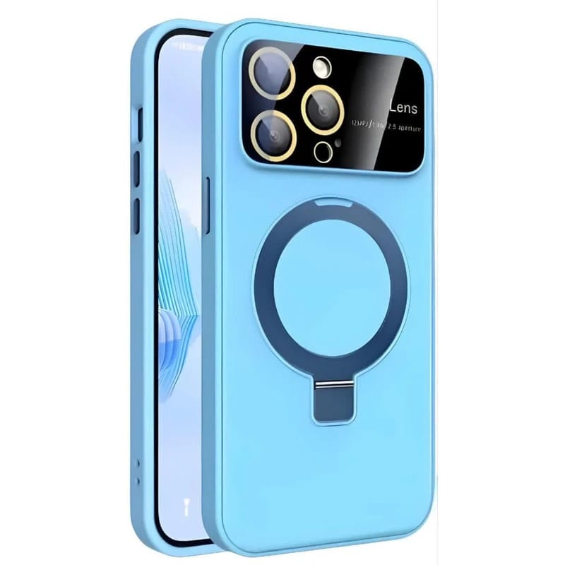 iPhone case feature integrated magnetic metal stand rings, camera lens protection
