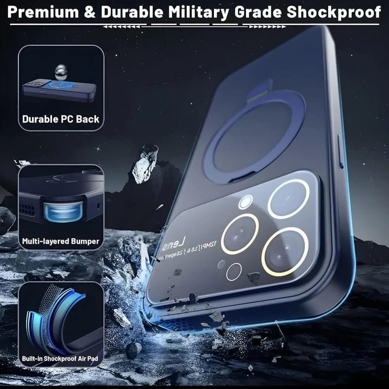 iPhone case feature integrated magnetic metal stand rings, camera lens protection