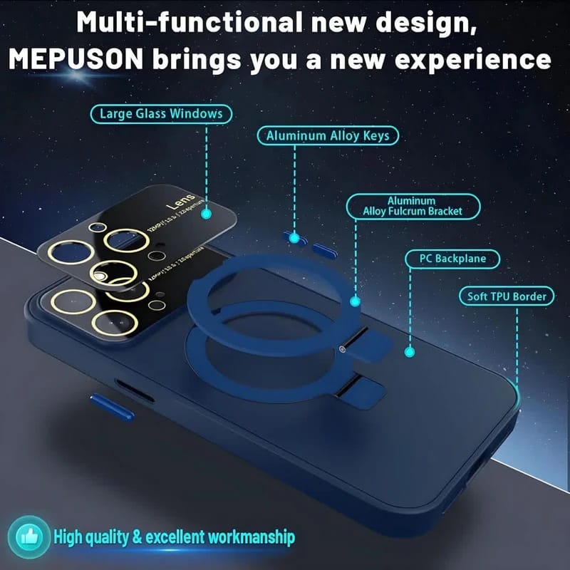 iPhone case feature integrated magnetic metal stand rings, camera lens protection