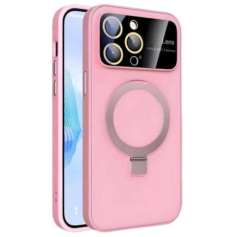 iPhone case feature integrated magnetic metal stand rings, camera lens protection