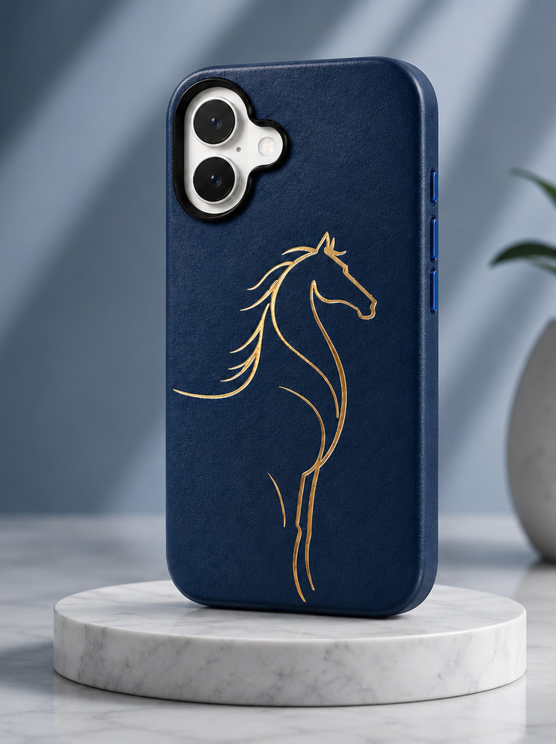 iPhone 17 | Luxury Horse Premium Leather Case with Hidden MagSafe | Blue