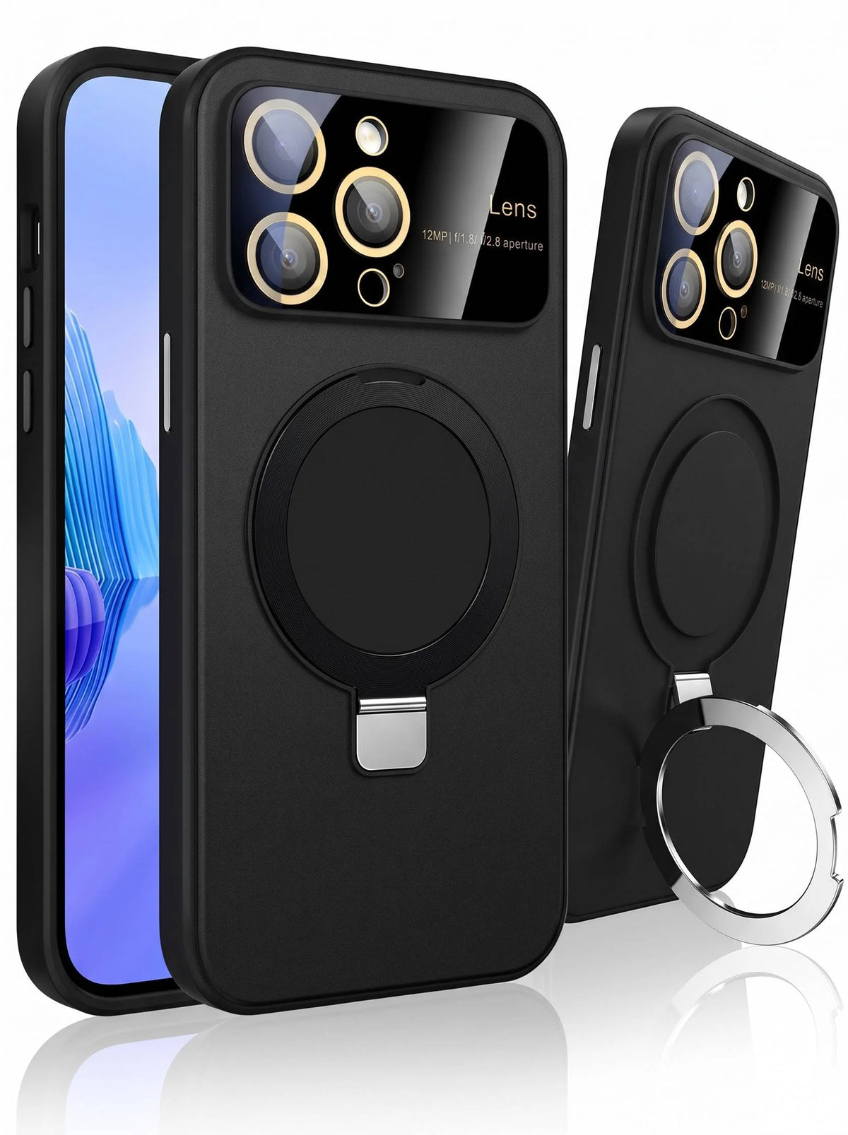 iPhone 13 Pro | Camera Lens Protection Case | Metal Stand | Black