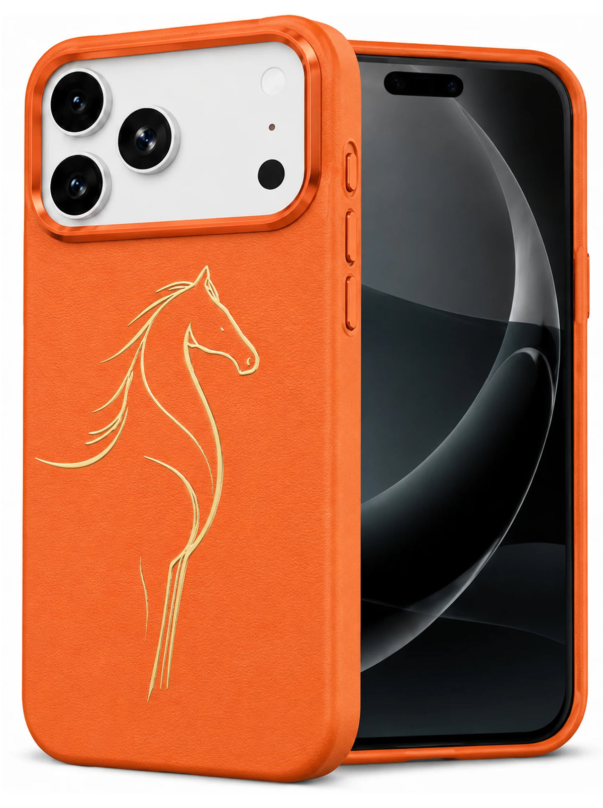 iPhone 17 Pro Max | Luxury Horse Premium Leather Case with Hidden MagSafe | Orange