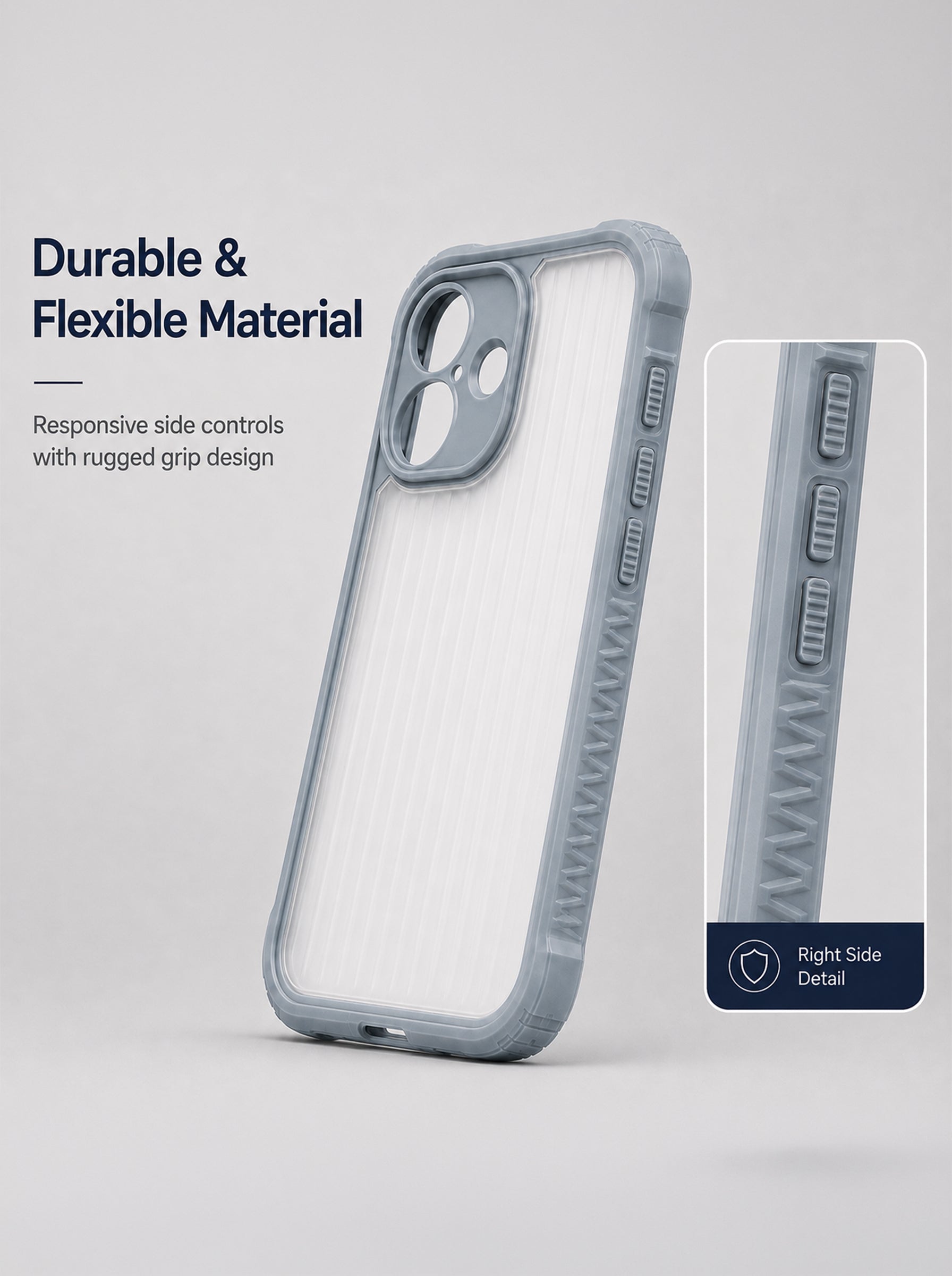 iPhone 16 | Fluted Texture Matte Case with Side Protection Grip | Gray Color
