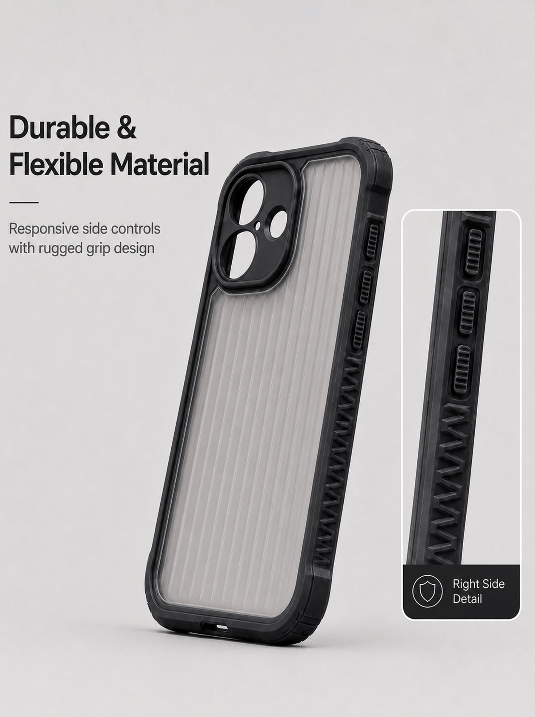 iPhone 16 | Fluted Texture Matte Case with Side Protection Grip | Dark Black