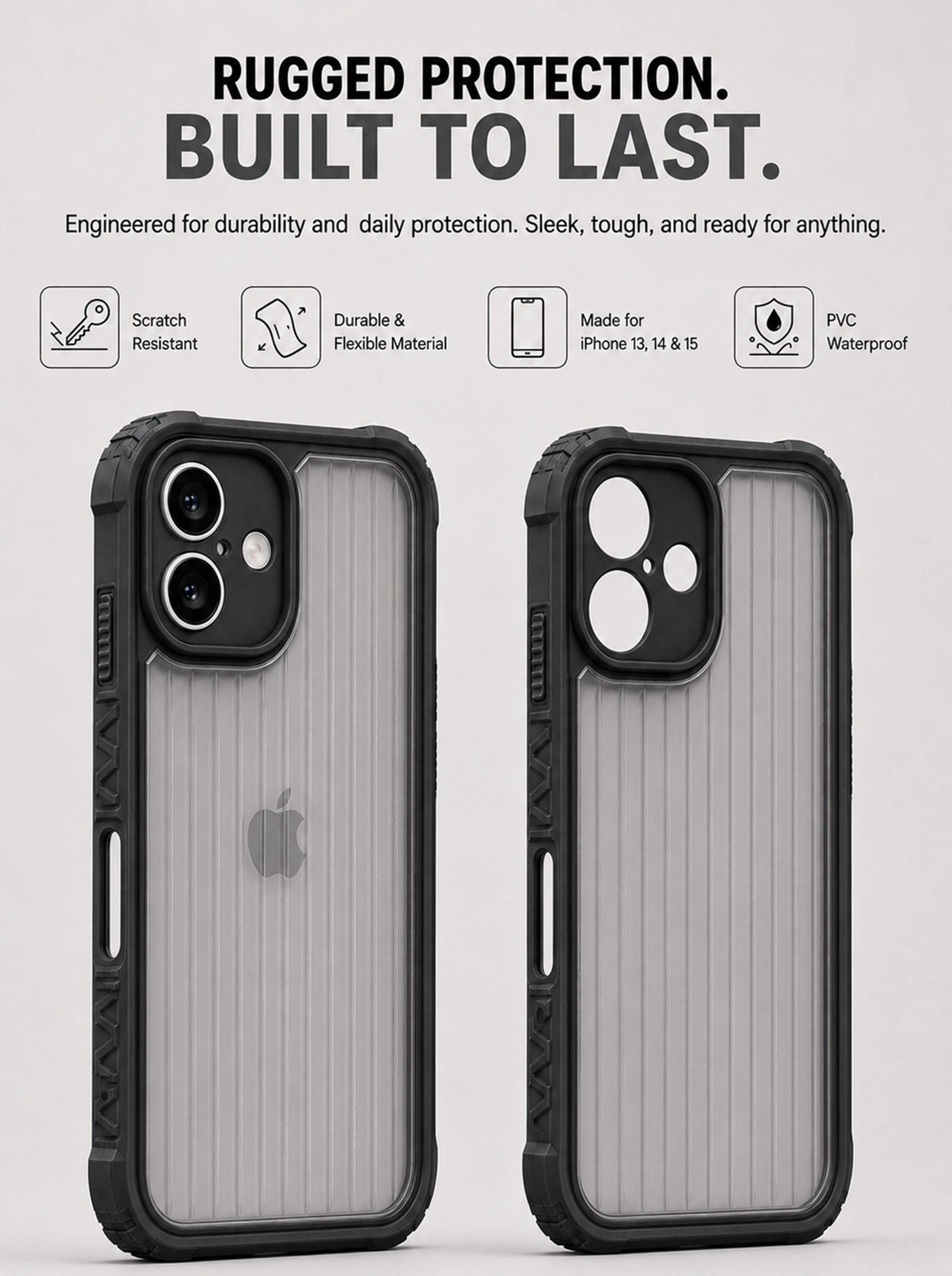 iPhone 16 | Fluted Texture Matte Case with Side Protection Grip | Dark Black