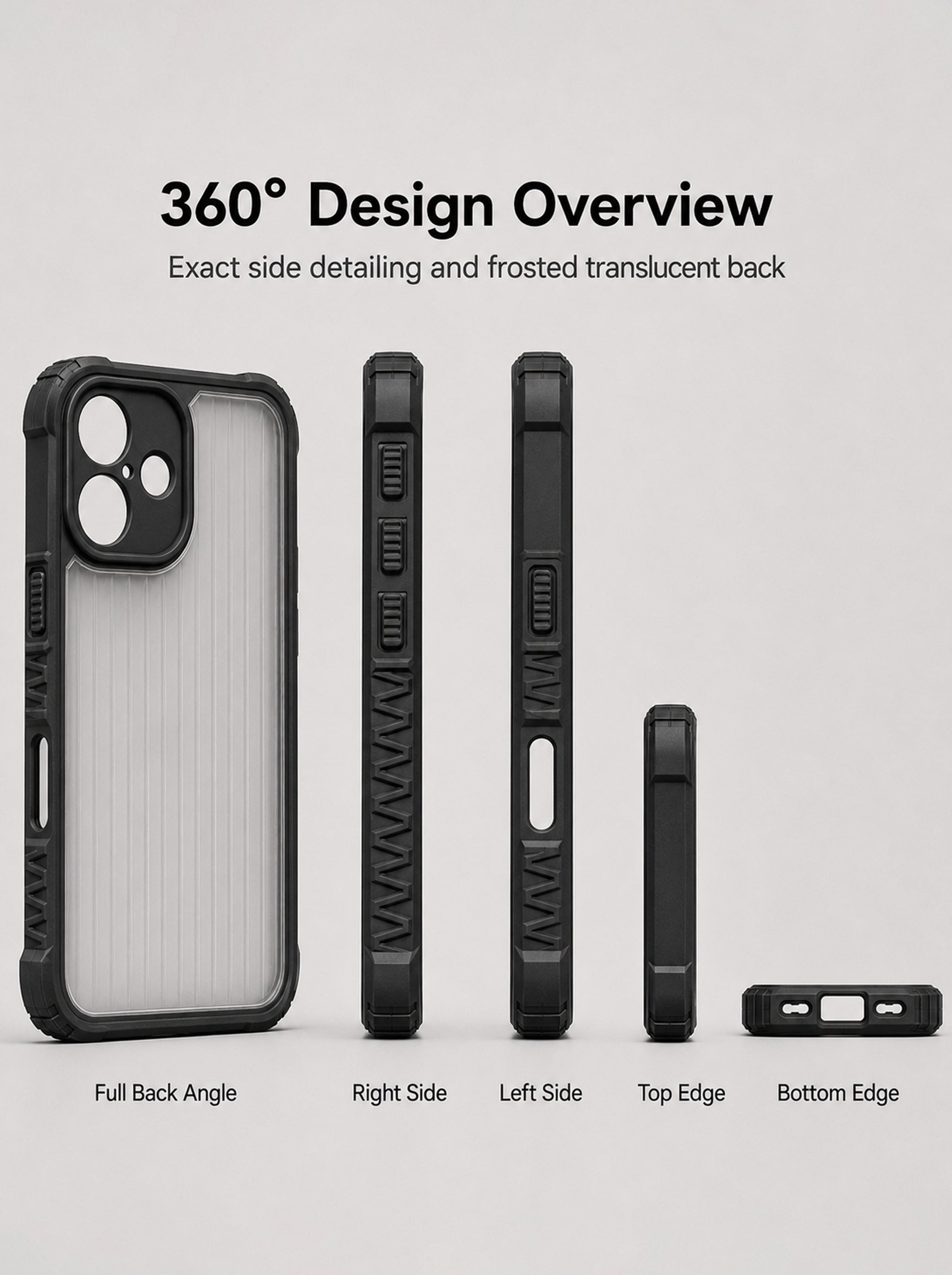 iPhone 16 | Fluted Texture Matte Case with Side Protection Grip | Dark Black