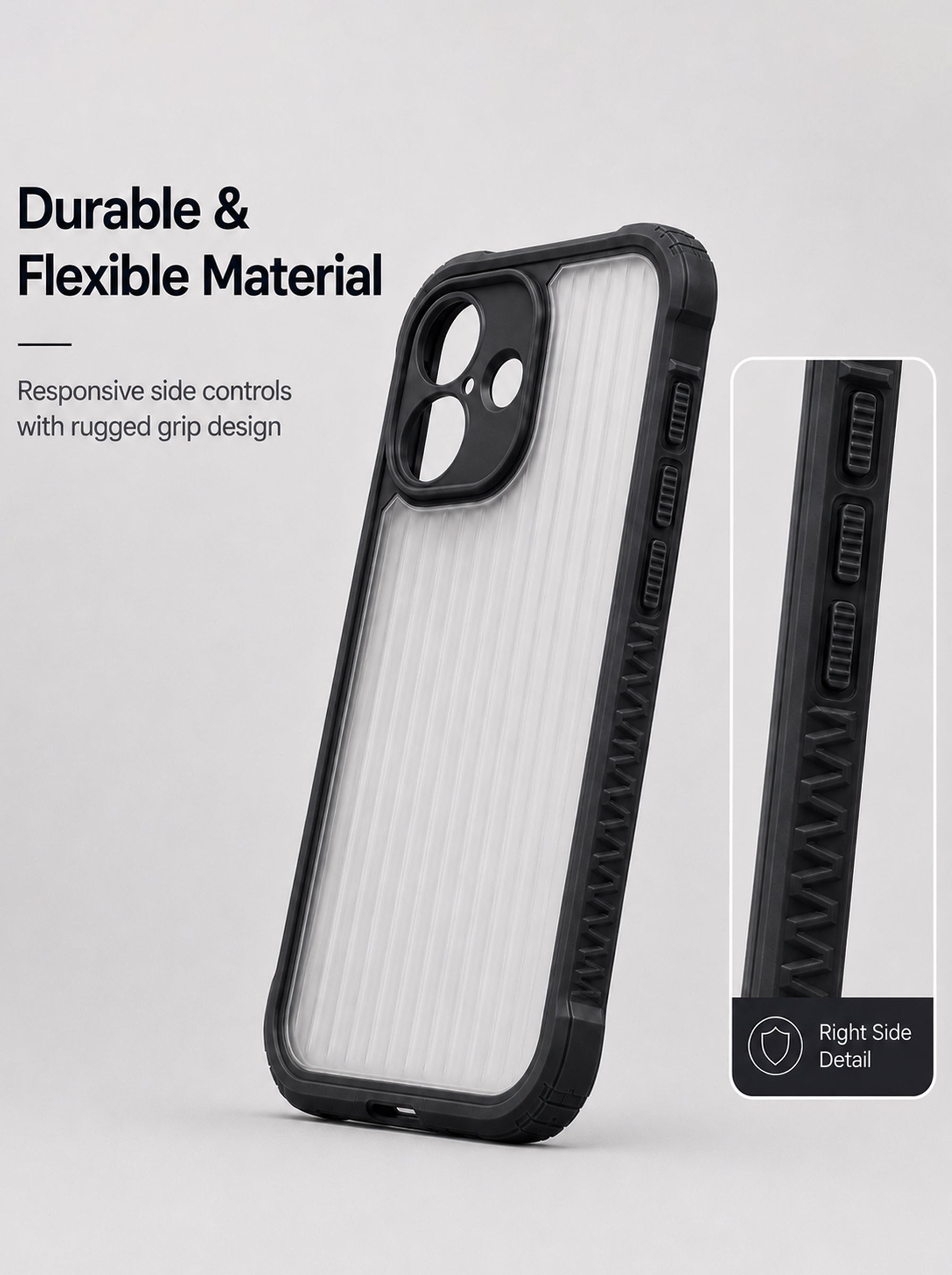 iPhone 16 | Fluted Texture Matte Case with Side Protection Grip | Black