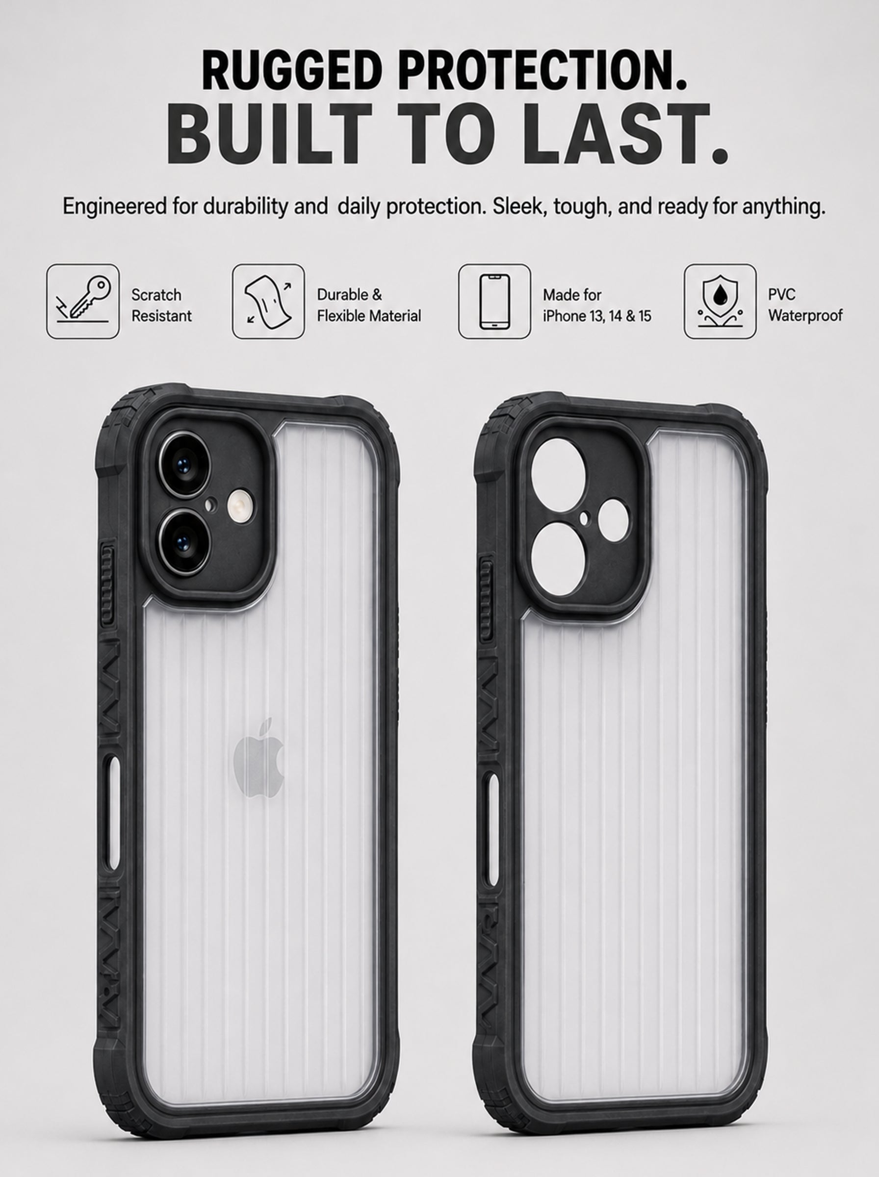 iPhone 16 | Fluted Texture Matte Case with Side Protection Grip | Black