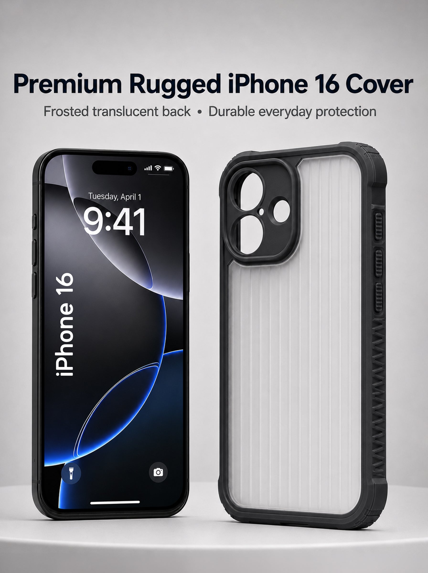 iPhone 16 | Fluted Texture Matte Case with Side Protection Grip | Black