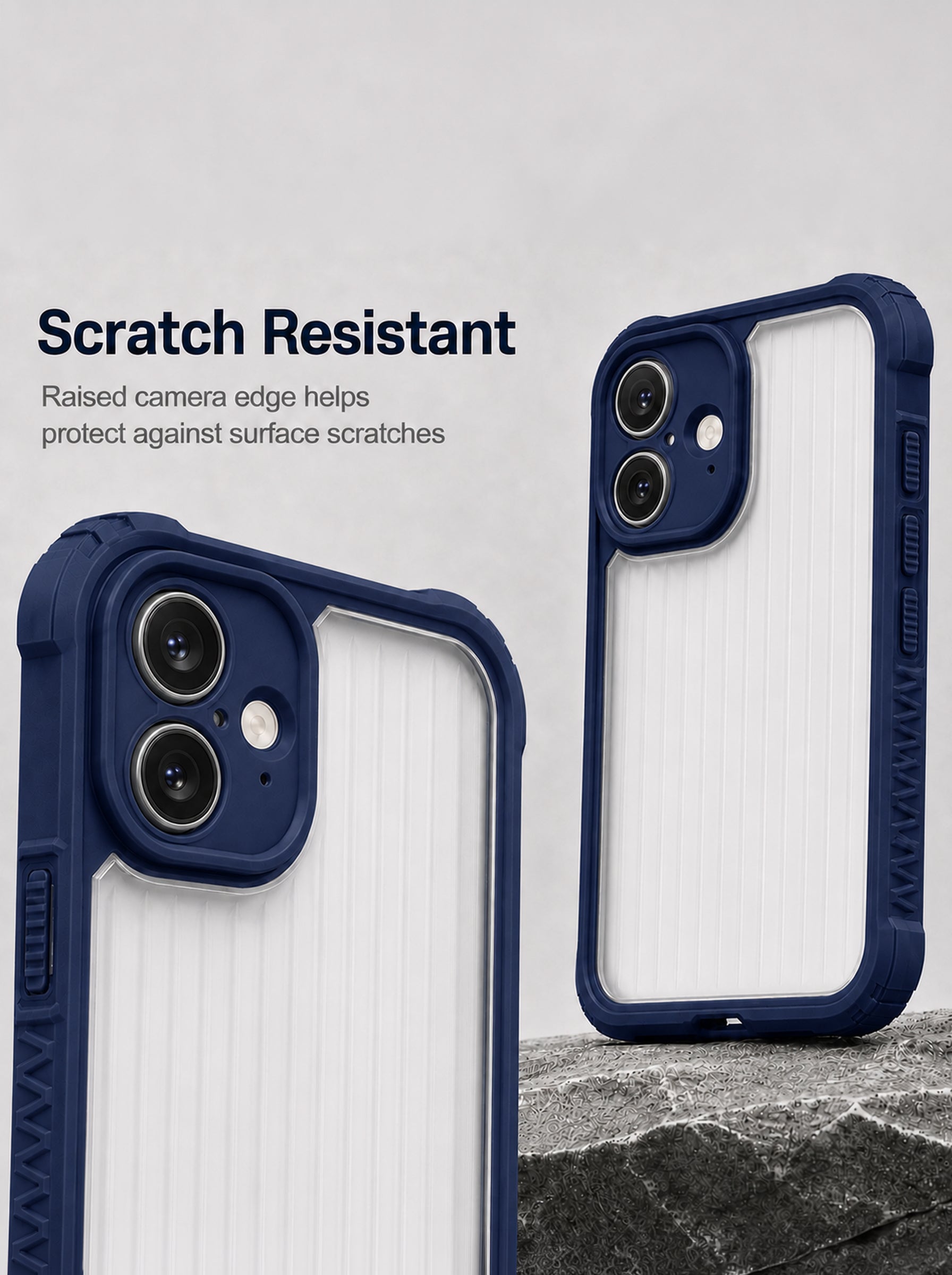 iPhone 16 | Fluted Texture Matte Case with Side Protection Grip | Dark Blue Color