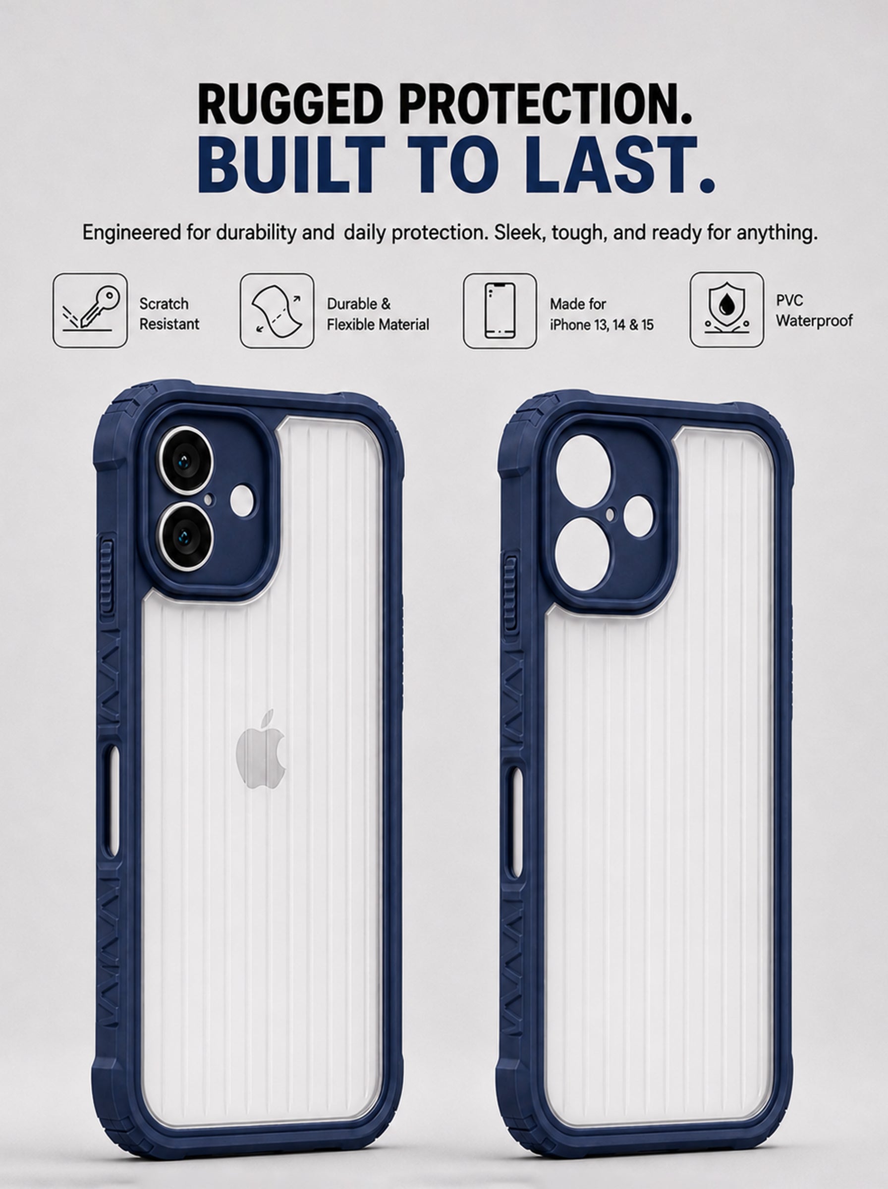 iPhone 16 | Fluted Texture Matte Case with Side Protection Grip | Dark Blue Color