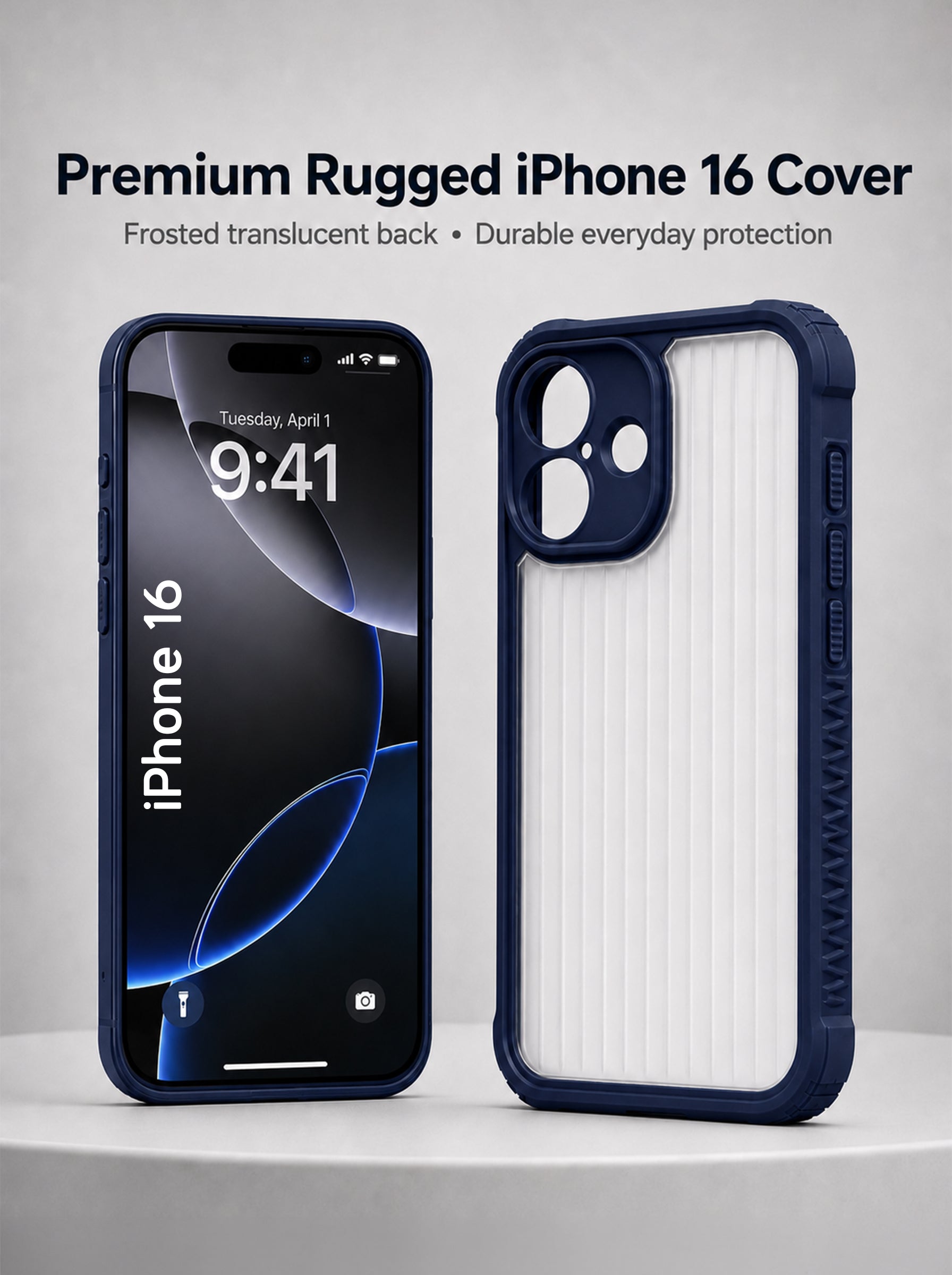 iPhone 16 | Fluted Texture Matte Case with Side Protection Grip | Dark Blue Color