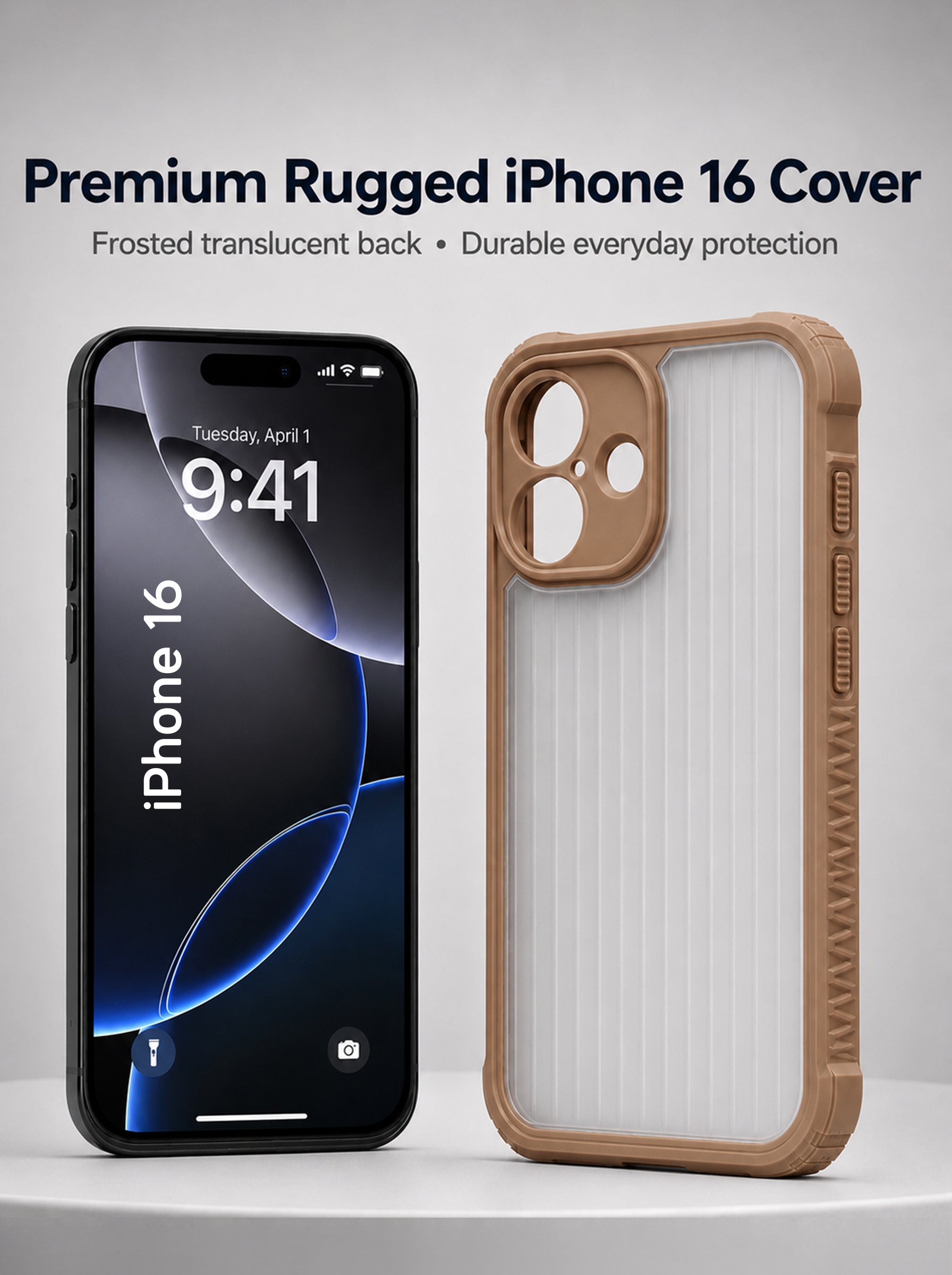 iPhone 16 | Fluted Texture Matte Case with Side Protection Grip | Brown Color