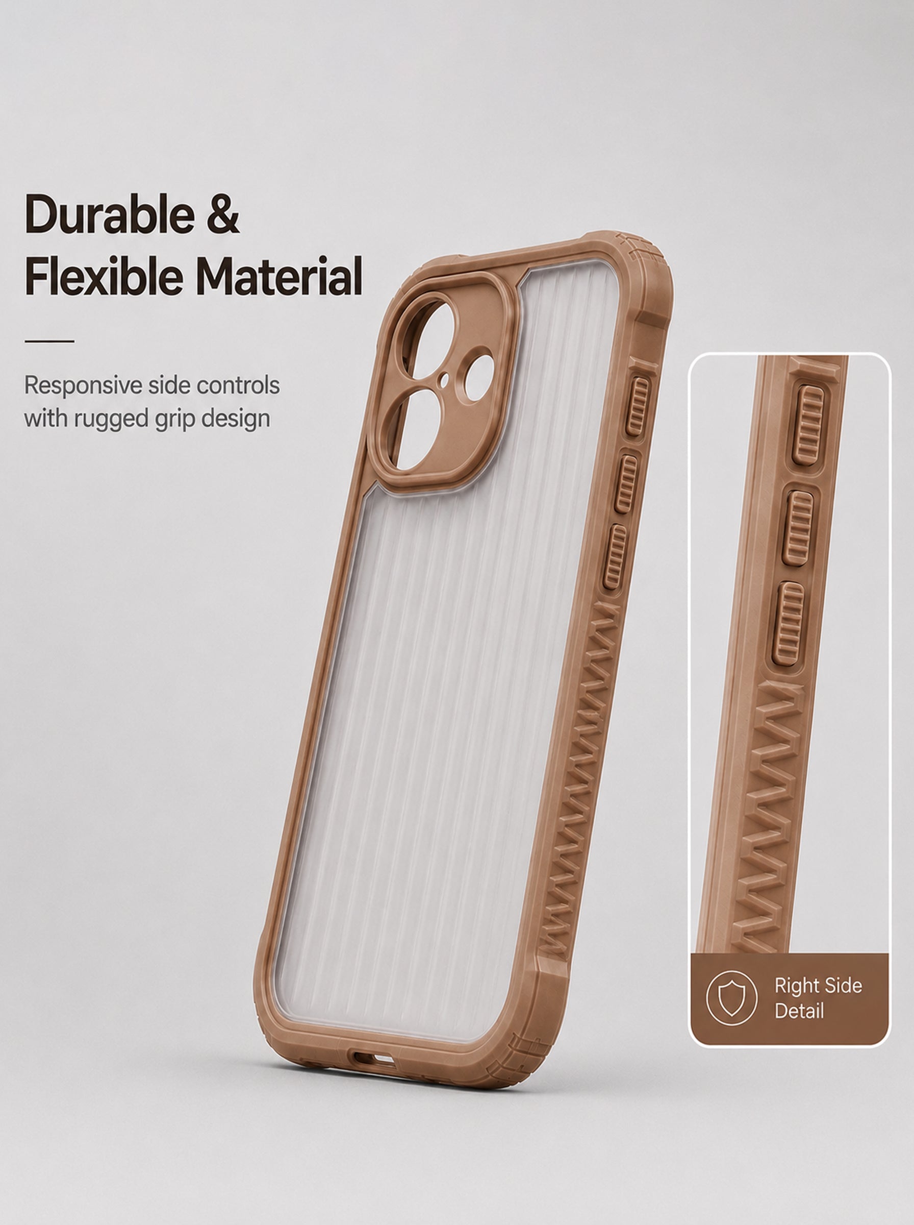 iPhone 16 | Fluted Texture Matte Case with Side Protection Grip | Brown Color