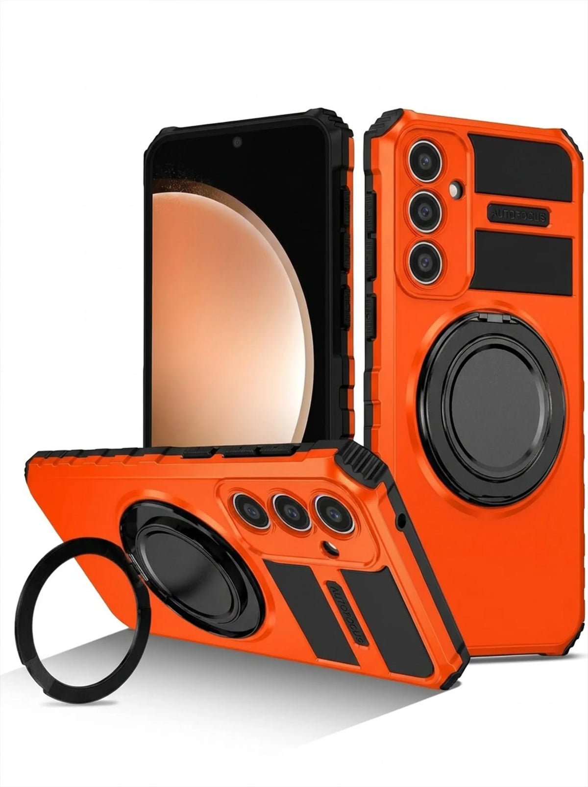 Samsung S24 Case | MagSafe Compatible | Magnetic Ring Holder | Soft TPU + Hard PC | Orange