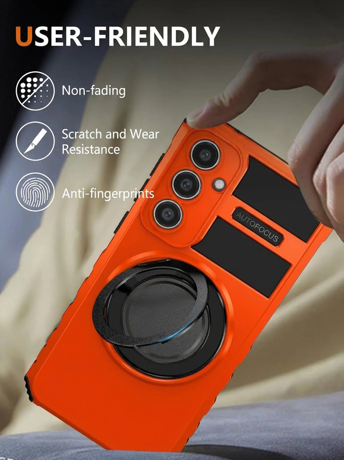 Samsung S24 Case | MagSafe Compatible | Magnetic Ring Holder | Soft TPU + Hard PC | Orange