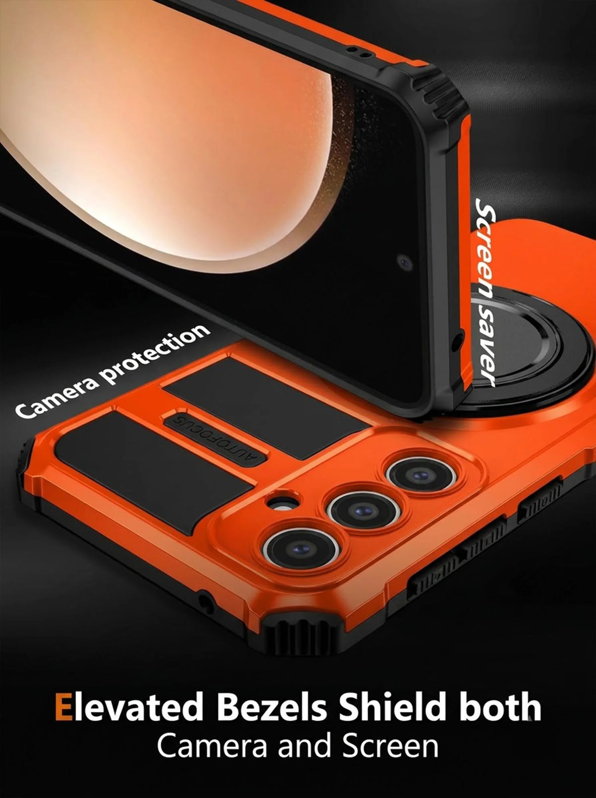 Samsung S24 Case | MagSafe Compatible | Magnetic Ring Holder | Soft TPU + Hard PC | Orange