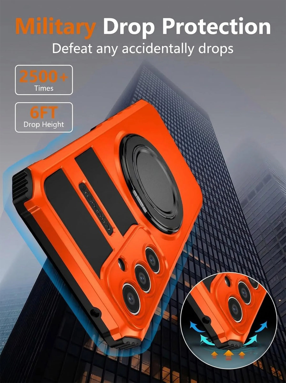 Samsung S24 Case | MagSafe Compatible | Magnetic Ring Holder | Soft TPU + Hard PC | Orange