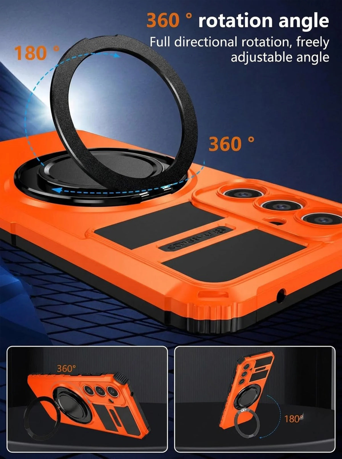 Samsung S24 Case | MagSafe Compatible | Magnetic Ring Holder | Soft TPU + Hard PC | Orange