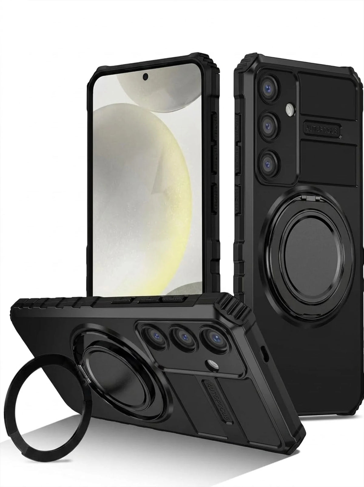 Samsung S24 Case | MagSafe Compatible | Magnetic Ring Holder | Soft TPU + Hard PC | Black