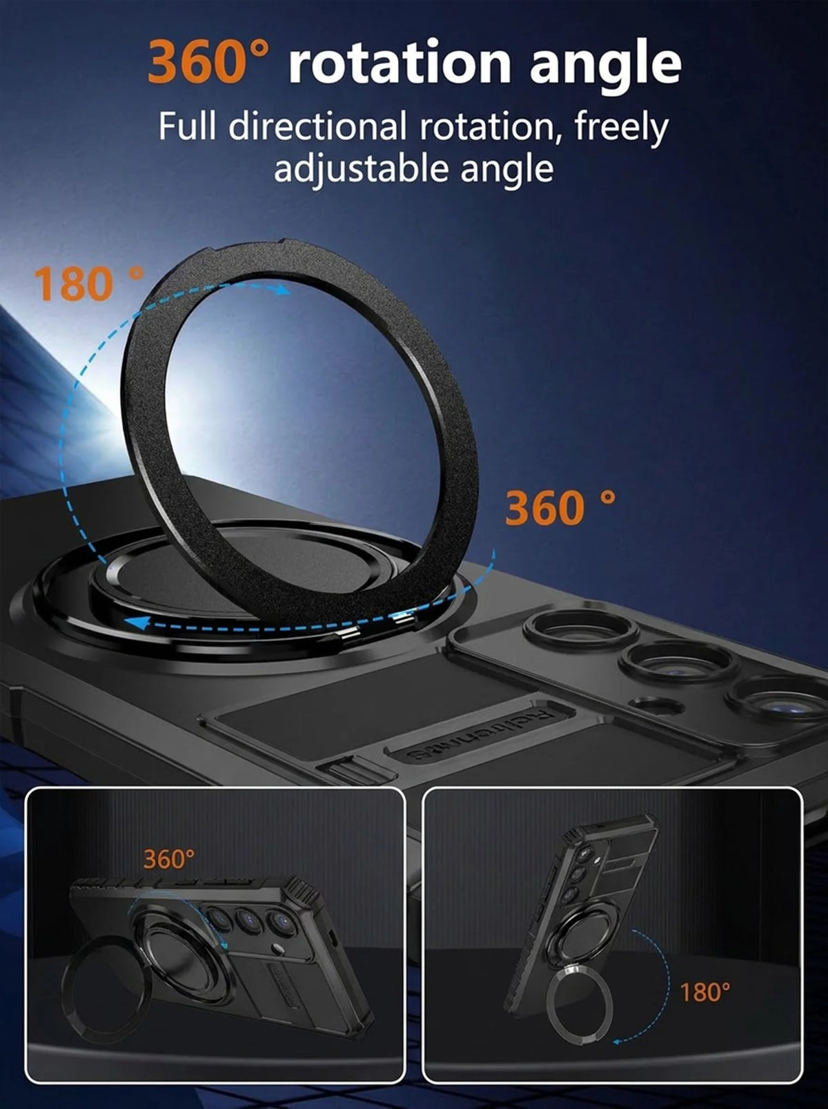 Samsung S24 Case | MagSafe Compatible | Magnetic Ring Holder | Soft TPU + Hard PC | Black