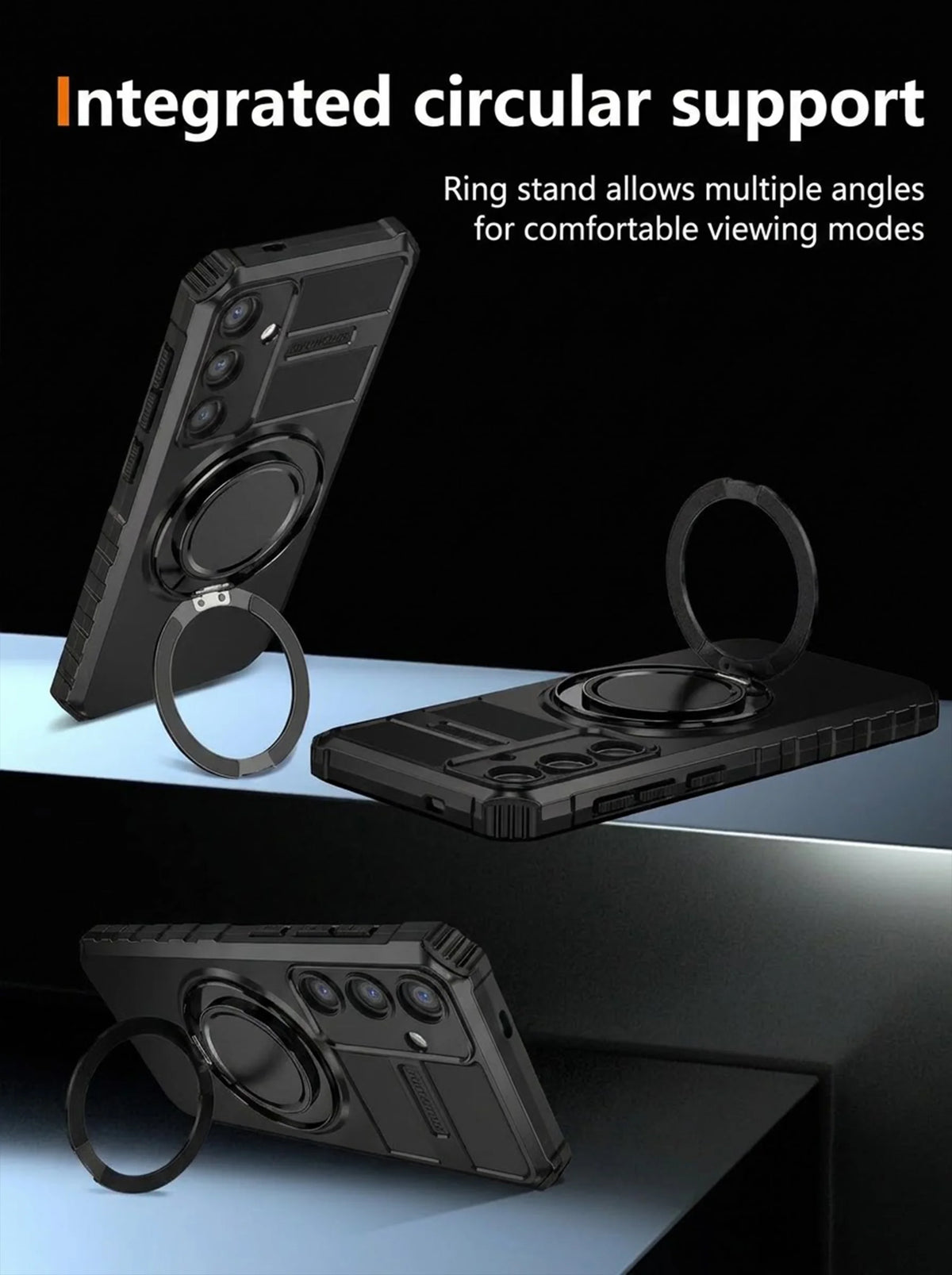 Samsung S24 Case | MagSafe Compatible | Magnetic Ring Holder | Soft TPU + Hard PC | Black