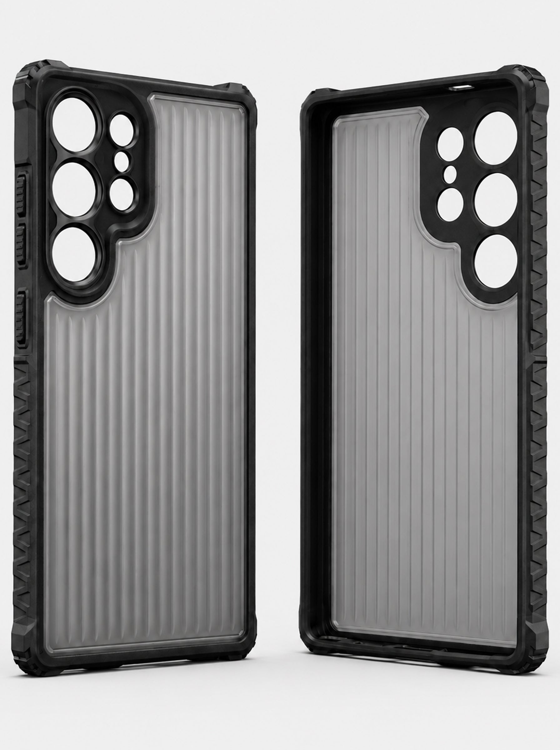 Samsung S24 Ultra | Fluted Texture Matte Case with Side Protection Grip | Dark Black