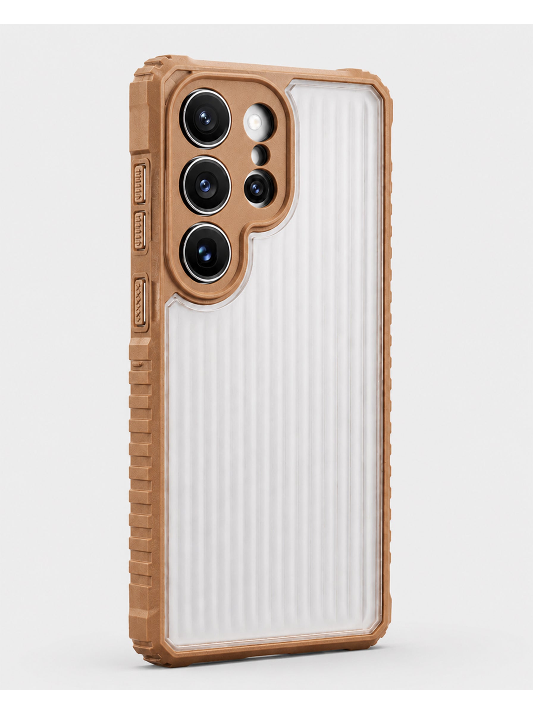 Samsung S24 Ultra | Fluted Texture Matte Case with Side Protection Grip | Brown Color